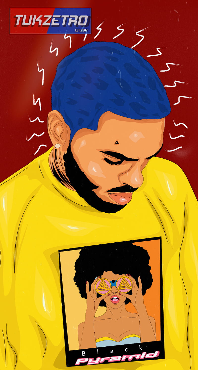 Chris Brown, art, black pyramid, chrisbrown, color, tukzetro, tukzetroarts, yellow, HD phone wallpaper