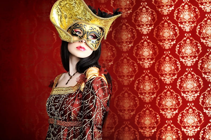 My Mask, red, pretty, model, curtain, mask, lady, HD wallpaper | Peakpx