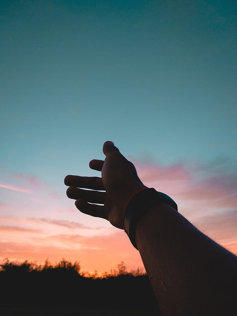 hand, gesture, touch, sky, HD phone wallpaper