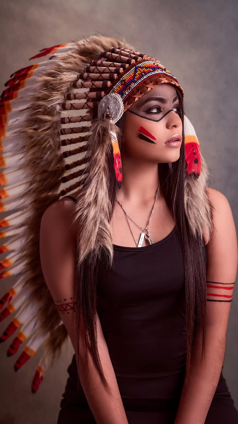 Native, bonito, beauty, feathers, girl, indian, portrait, pretty, HD phone wallpaper