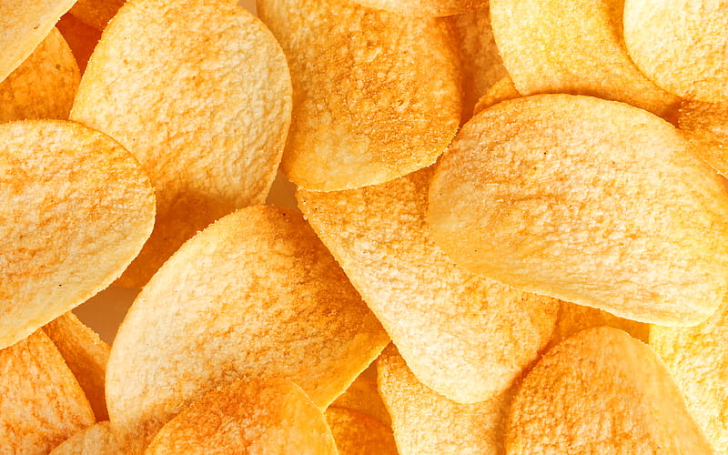 potato chips macro, fastfood, junk food, chips, background with chips, HD wallpaper