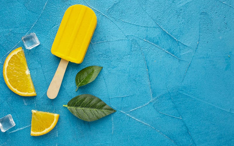 Ice cream, food, vara, sweet, blue, dessert, orange, summer, one, lemon,  yellow, HD wallpaper