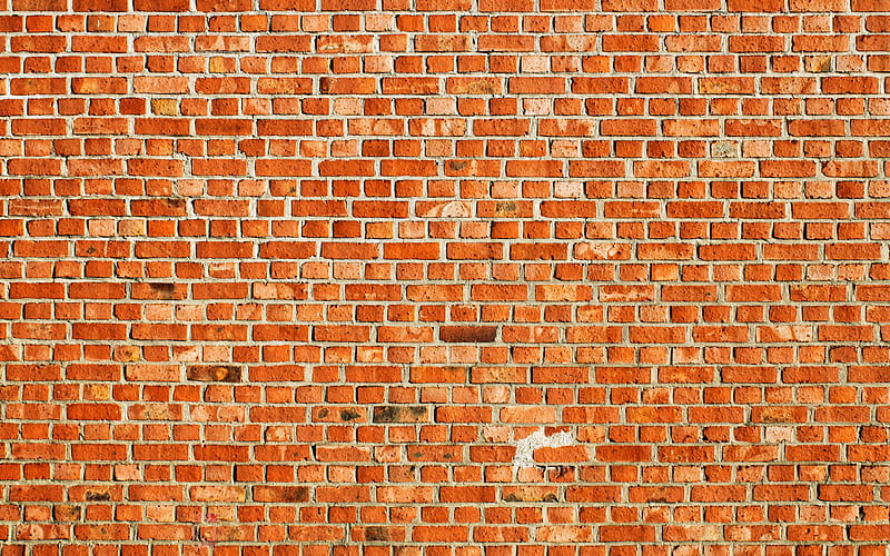 orange brickwall, red bricks, bricks textures, orange brick wall, bricks, wall, macro, identical bricks, orange bricks background, HD wallpaper