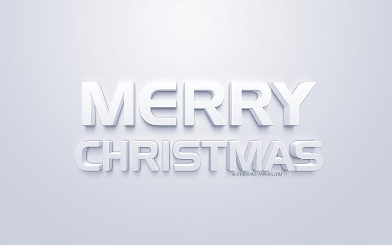 Merry Christmas, 3d white art, white background, Christmas, 3d letters, HD wallpaper