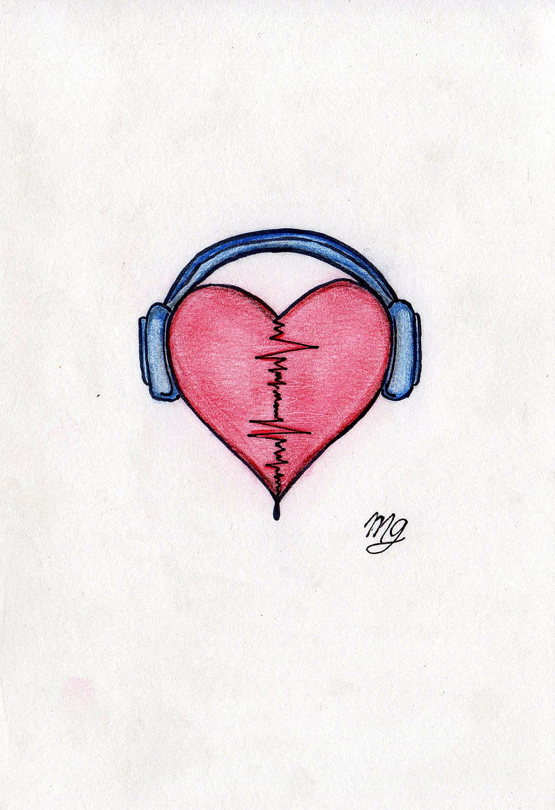 music heart, heart, heart, music, music, drawing, dibujo, love, amor, HD phone wallpaper