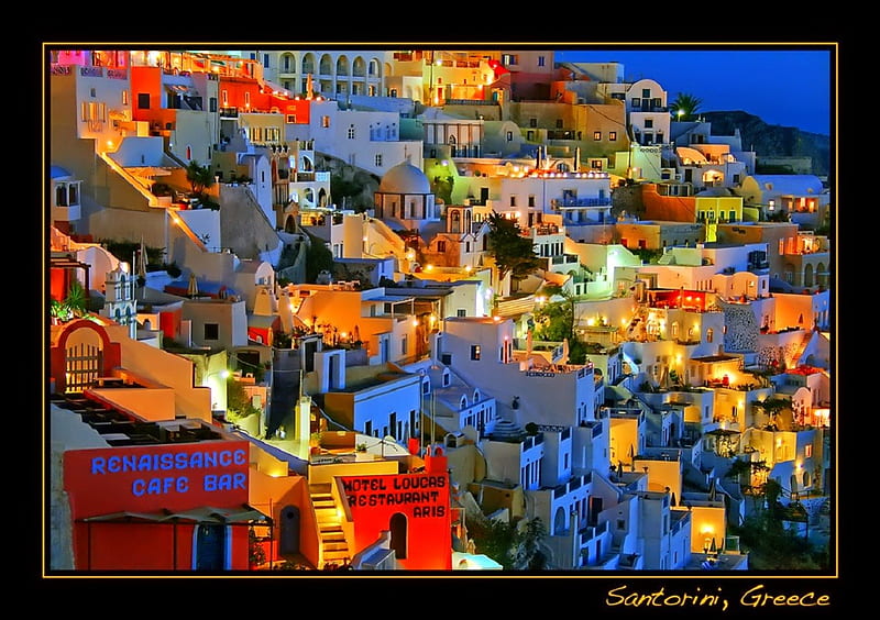 Santorini, lámpara, grecia, casas, blanco, mar, azul, Fondo de pantalla HD  | Peakpx