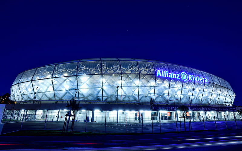 Allianz Riviera, aerial view night, french stadiums, OGC Nice Stadium, Nice, France, Nice FC, Nice Arena, HD wallpaper
