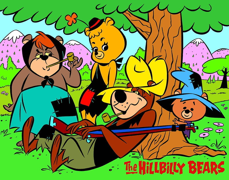 the hillbilly bears, hillbilly, tree, bears, grass, HD wallpaper