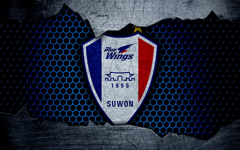 Suwon Samsung Bluewings logo, K-League Classic, soccer, football club, South Korea, grunge, metal texture, Suwon Samsung Bluewings FC, HD wallpaper