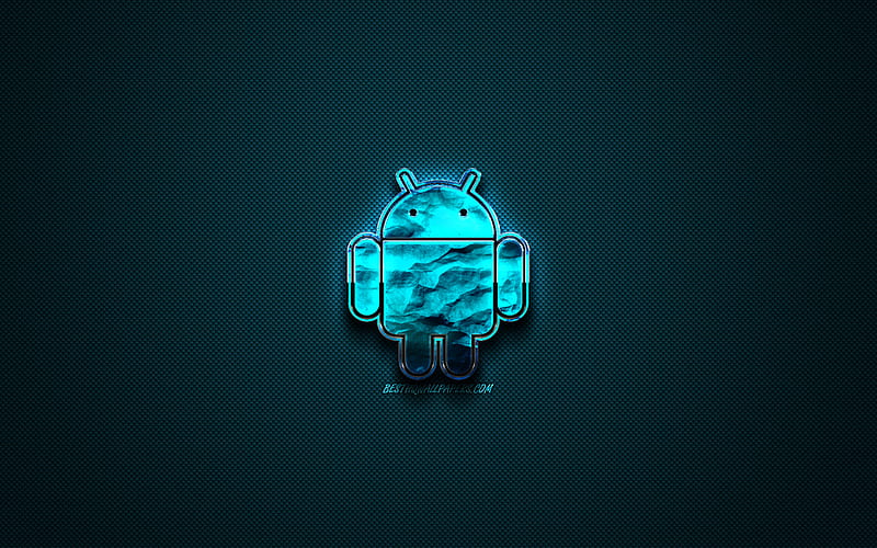 Android blue logo, creative blue art, Android emblem, dark blue background, Android, logo, HD wallpaper