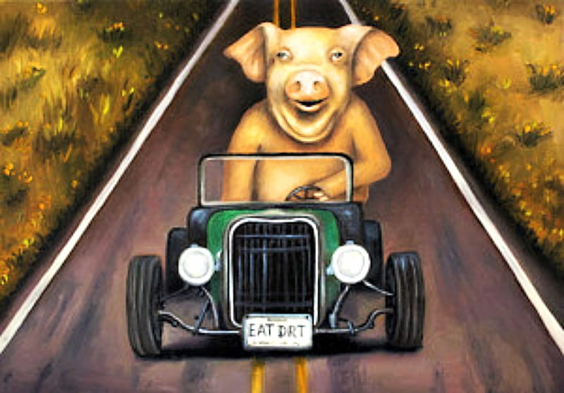 Road Hog, Car, Cartoon, Abstract, Funny, Art, Digiral, HD wallpaper