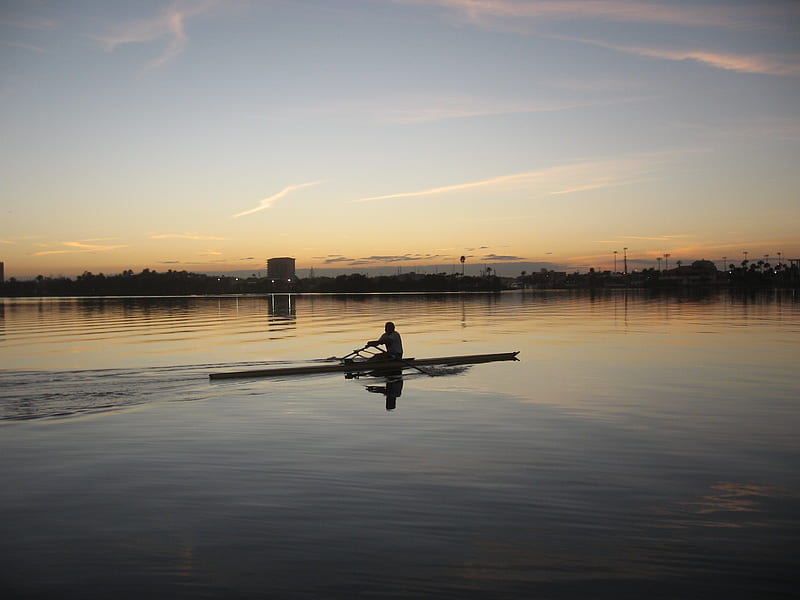 Sunrise Row, Rowing, Boats, Sunrise, Florida, HD wallpaper