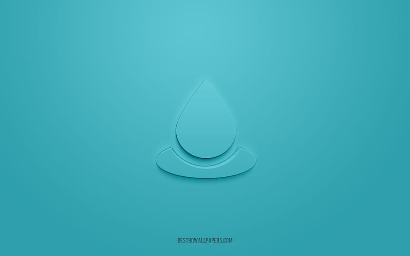 Water 3d icon, blue background, 3d symbols, Water, Resources icons, 3d icons, Water sign, Resources 3d icons, HD wallpaper