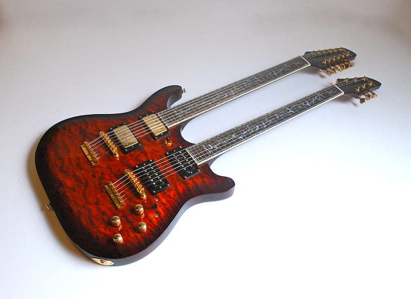 Double Neck Electric Guitar, instrument, guitar, music, audio, strings, HD wallpaper