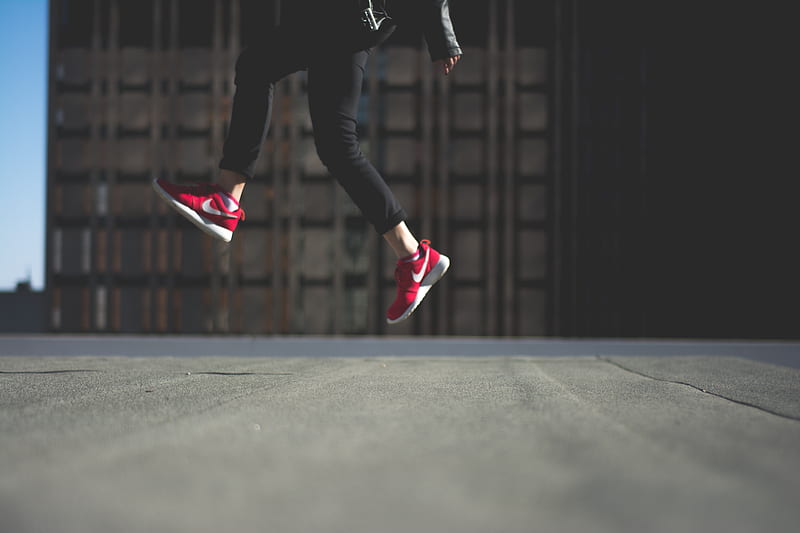 person wearing pair of red Nike shoes, HD wallpaper