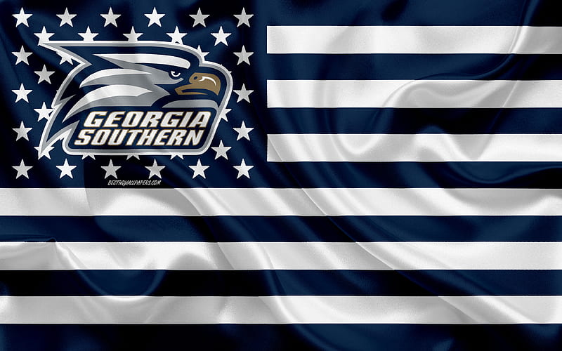 Georgia Southern Eagles, American football team, creative American flag, blue and white flag, NCAA, Statesboro, Georgia, USA, Georgia Southern Eagles logo, emblem, silk flag, American football, HD wallpaper