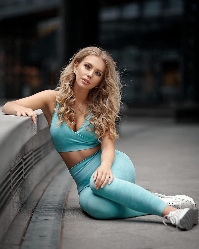Alexa Breit, model, women, blonde, yoga pants, sports bra, HD phone wallpaper