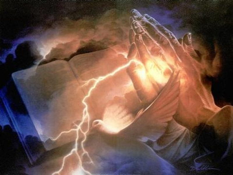 the power of prayer, dove, religion, praying hands, lightning, HD wallpaper