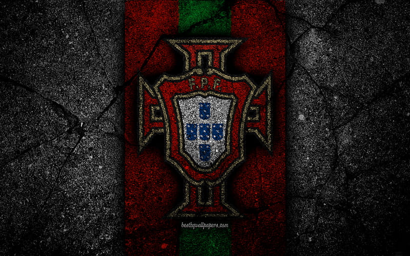Portuguese football team emblem, UEFA, Europe, football, asphalt texture, soccer, Portugal, European national football teams, Portugal national football team, HD wallpaper
