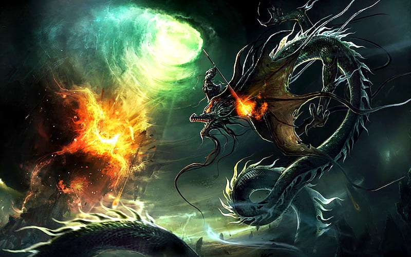 mystical chinese dragon, chinese, dragon, vortex, wizard, HD wallpaper