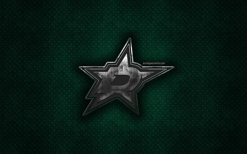 Dallas Stars, American hockey club, green metal texture, metal logo, emblem, NHL, Dallas, Texas, USA, National Hockey League, creative art, hockey, HD wallpaper