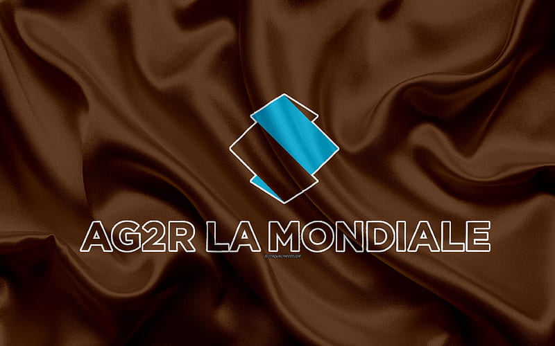AG2R La Mondiale logo, French road cycling team, silk texture, emblem, brown silk flange, Tour de France, bicycle race, France, HD wallpaper