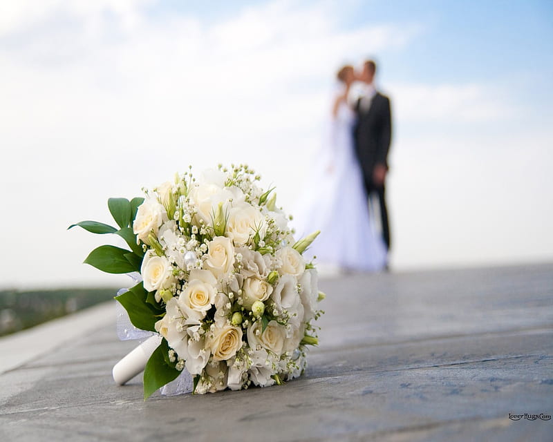 Wedding bouquet, bouquet, life, together, bride, white, wedding, couple, HD wallpaper