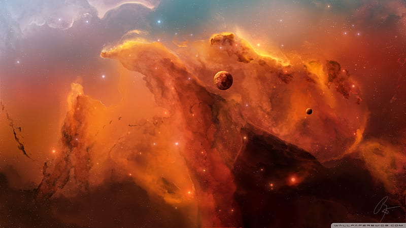Orange Nebula, nebula, orange, space, galaxy, HD wallpaper