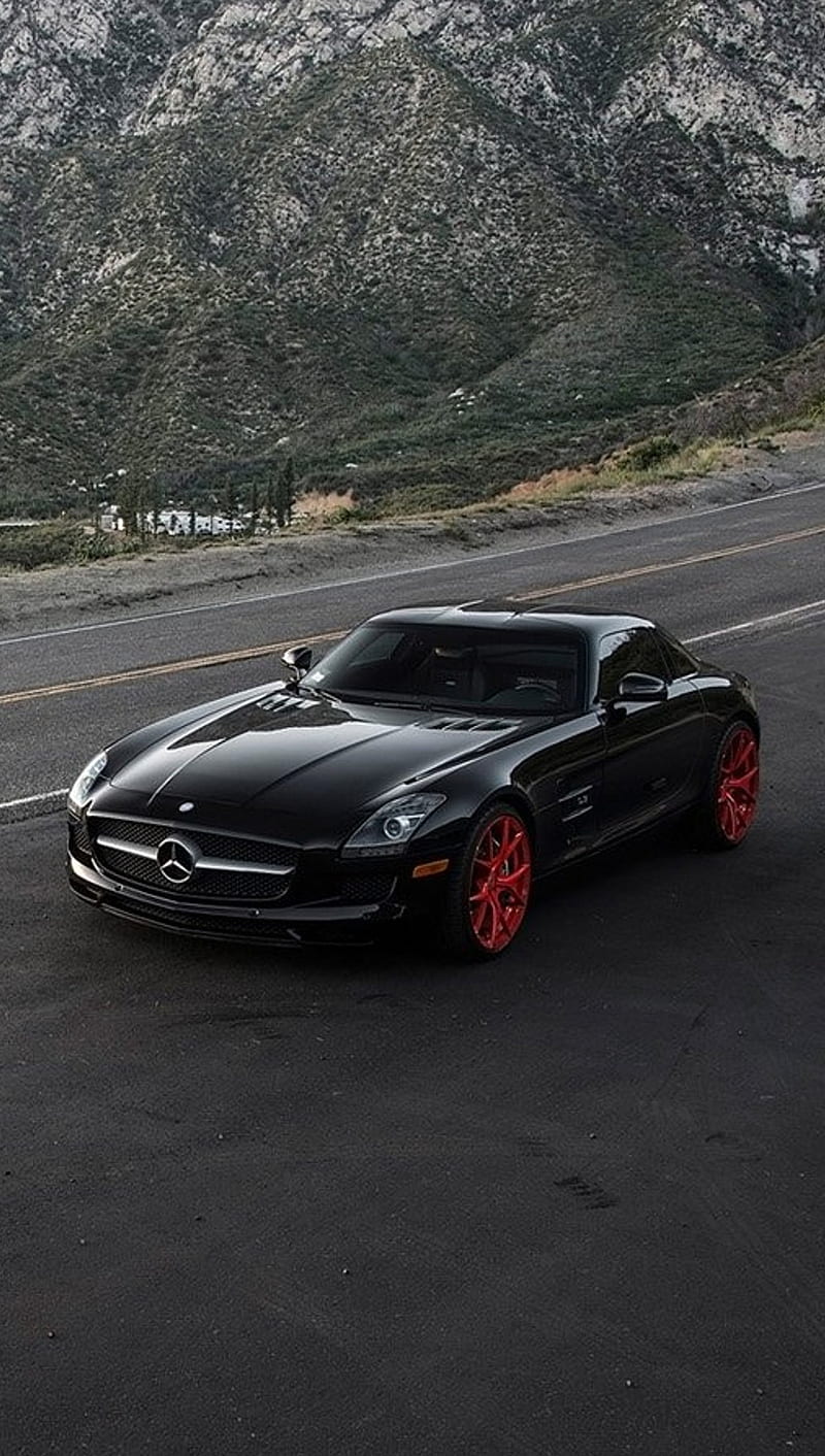 Mercedes Sls Amg, black, car, red, HD phone wallpaper