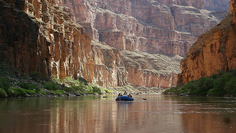 rafting on the colorado river in grand canyon, river, cliffs, canyon, raft, HD wallpaper
