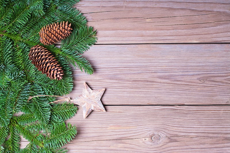 Xmas, christmas, decoration, fir tree, wood, star, HD wallpaper