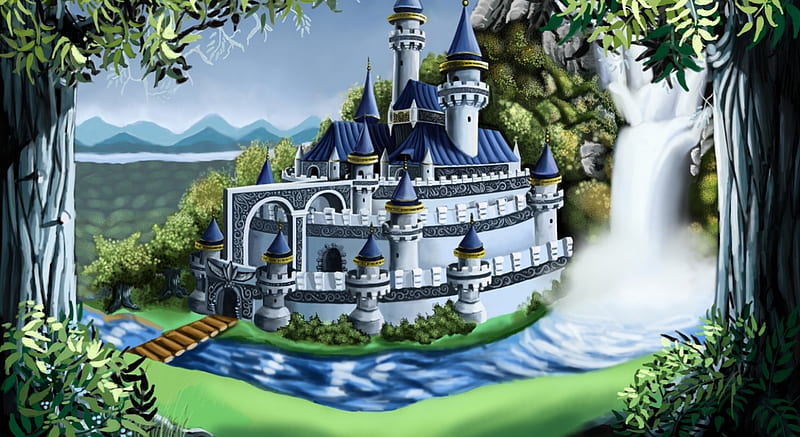 Fairytale Castle, building, towers, painting, artwork, landscape, HD wallpaper