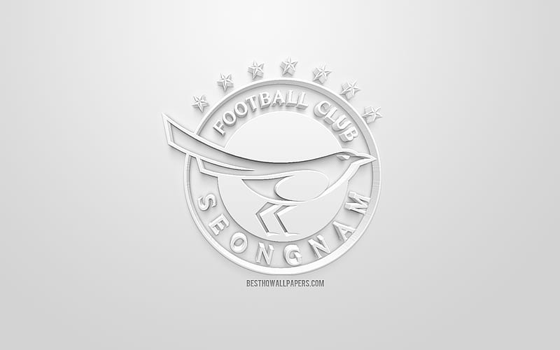Seongnam FC, creative 3D logo, white background, 3d emblem, South Korean football club, K League 1, Seongnam, South Korea, 3d art, football, stylish 3d logo, HD wallpaper