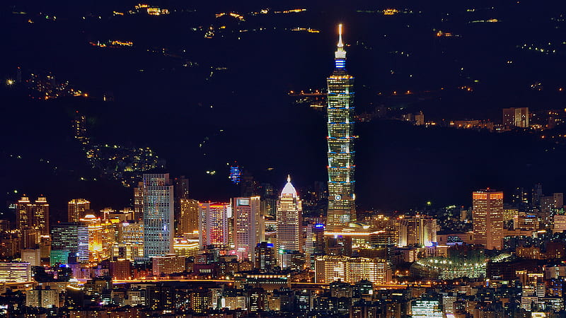 Taipei Taiwan Buildings With Lights During Nighttime Travel, HD wallpaper