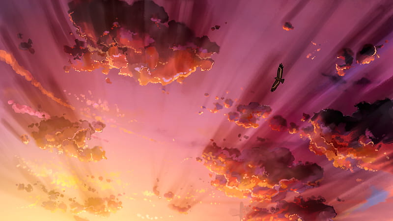 Anime Bird Sky Scenery , anime, artist, artwork, digital-art, HD wallpaper