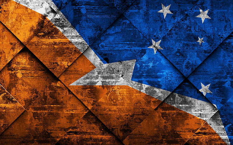 Flag of Tierra del Fuego grunge art, rhombus grunge texture, Argentine Province, Tierra del Fuego flag, Argentina, national symbols, Tierra del Fuego, provinces of Argentina, creative art, HD wallpaper