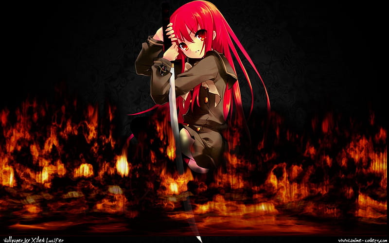 Shana, schoolgirl, female, bonito, red hair, magic, fire, anime, sword ...