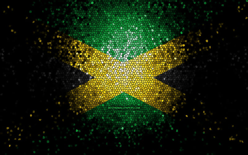 Jamaica flag, mosaic art, North American countries, Flag of Jamaica, national symbols, Jamaican flag, artwork, North America, Jamaica, HD wallpaper