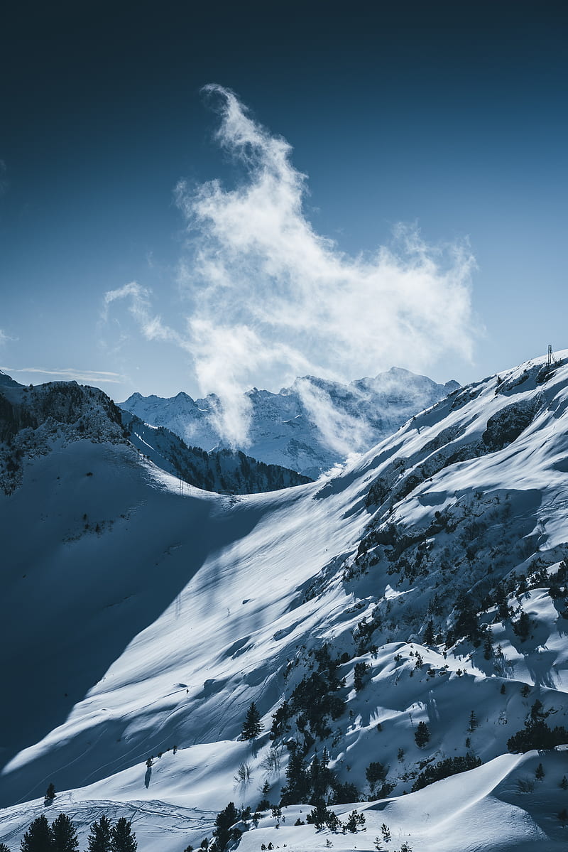 mountains, snow, cloud, winter, landscape, snowy, HD phone wallpaper