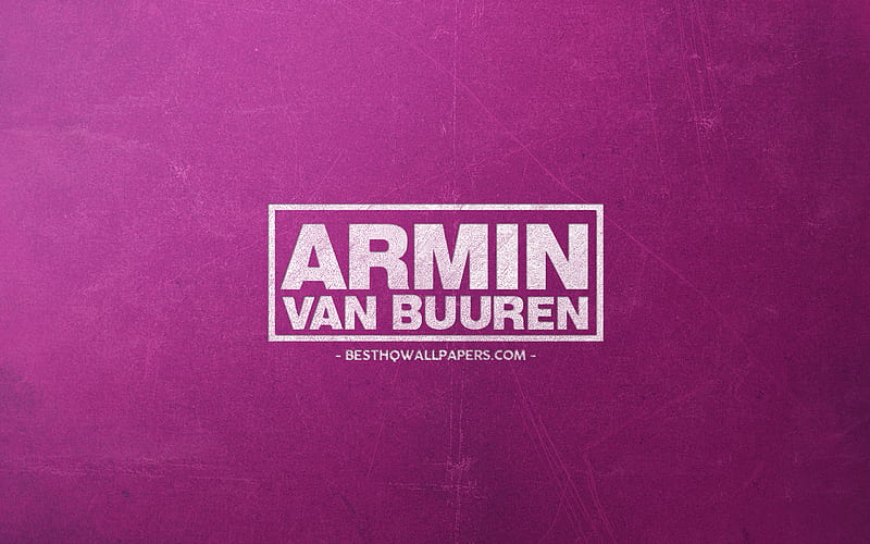 Armin van Buuren, emblem, purple retro background, logo, white chalk logo, Dutch DJ, HD wallpaper