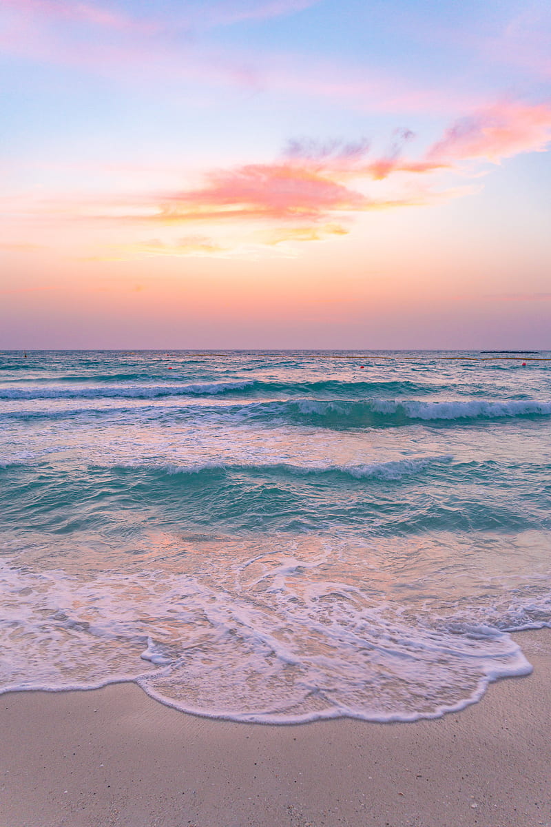 Beachside shores, beach, calm, clouds, nature, ocean, peaceful, sandy, sea, sunrise, sunset, HD phone wallpaper