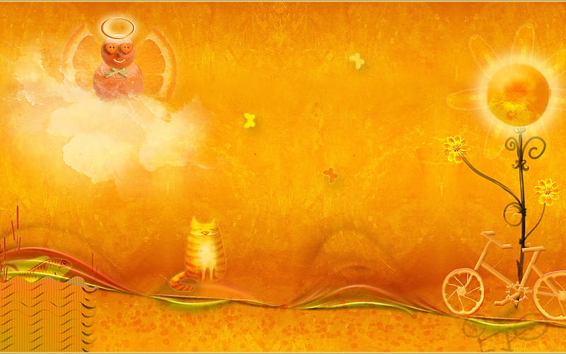 Orange fantasy, sun, cloud, orange, angel, texture, bike, cat, pisica, HD  wallpaper | Peakpx