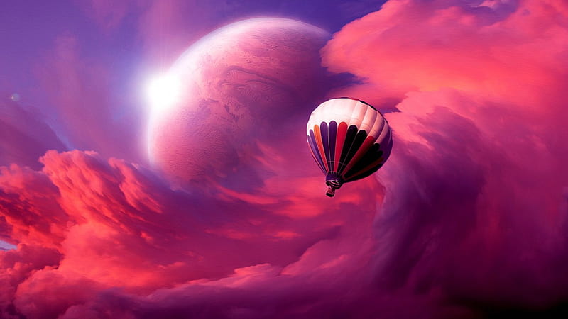HOT AIR FLIGHT, balloon, planet, the air, flight, clouds, sky, HD wallpaper