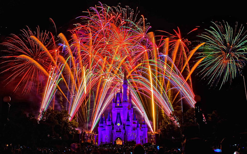 Disney's Land Fire Works Celebration_3, colorful, amazing, enjoy, wonderful, celebration, fireworks, disneyland, HD wallpaper