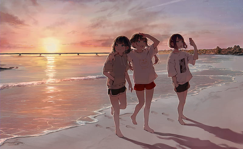 Anime, Girl, Original (Anime), Sunset, Water, Beach, HD wallpaper | Peakpx