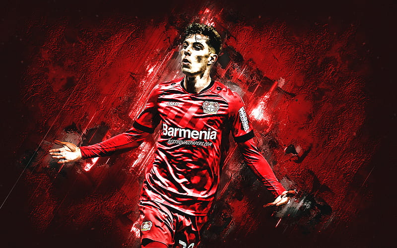 Kai Havertz, Bayer 04 Leverkusen, German football player, midfielder, portrait, Bundesliga, Germany, football, red stone background, HD wallpaper