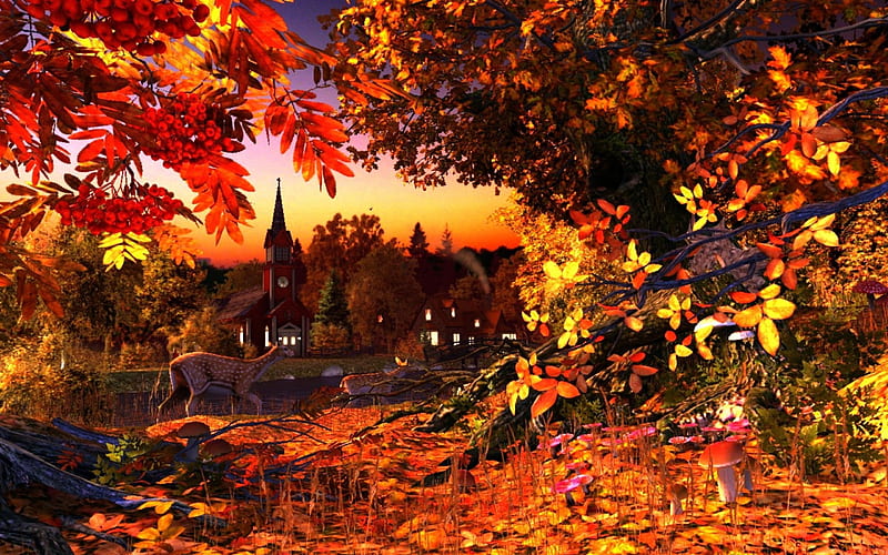 Autumn Light, leaves, colors, village, artwork, landscape, HD wallpaper ...