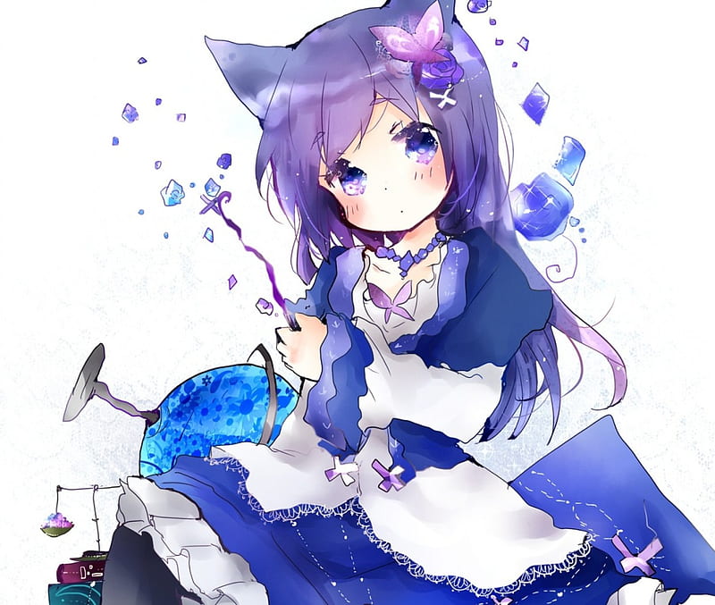 Purple Neko Kitty cat3 dress purple girl neko anime flower HD  wallpaper  Peakpx