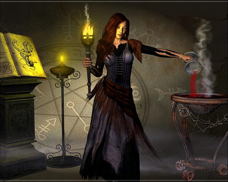 Wiccan Witch, witch, pentacle, bonito, wiccan, woman, book of shadows, spell, blood, HD wallpaper