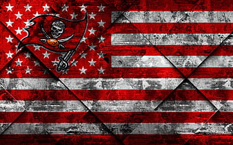 Tampa Bay Buccaneers American football club, grunge art, grunge texture, American flag, NFL, Tampa, Florida, USA, National Football League, USA flag, American football, HD wallpaper